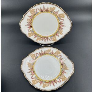 (2) VTG Royal Albert Crown "Greenways"Hollyhock Bone China Circa1935 10"x9" Diam